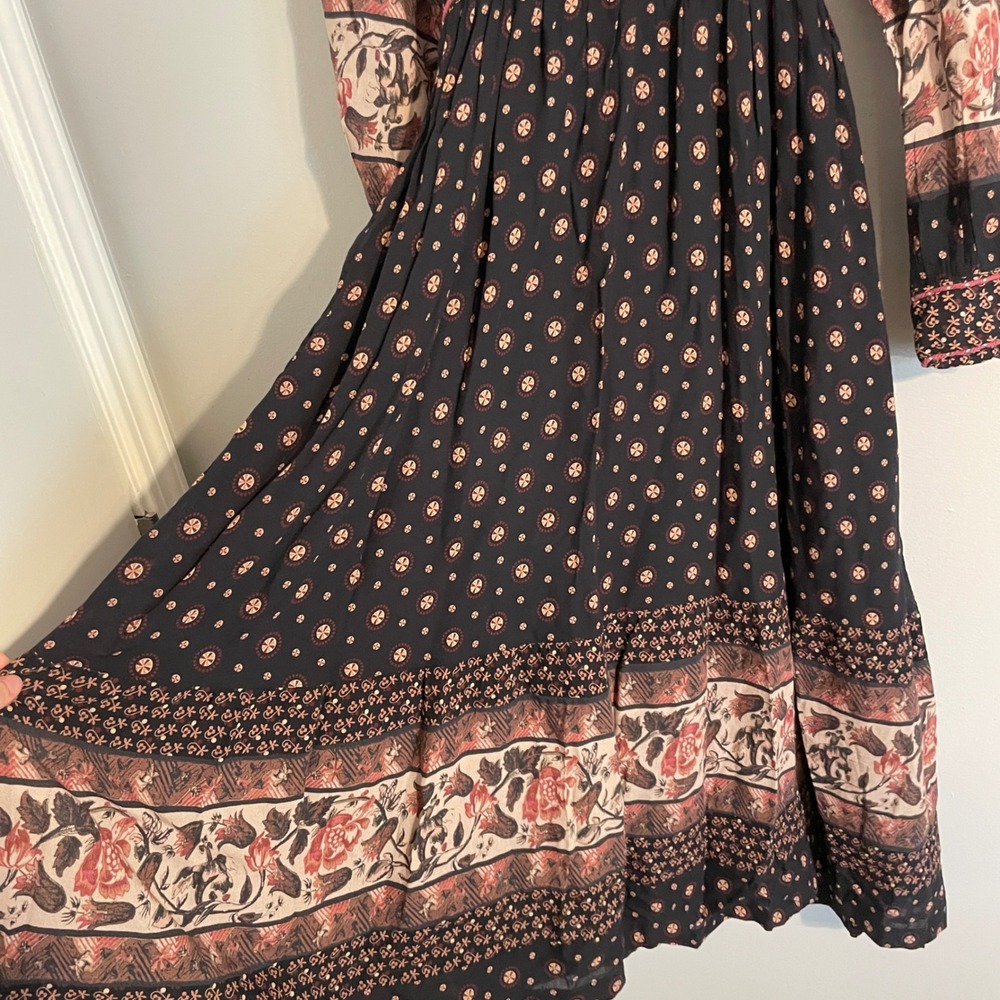 Sundance Maxi Dress Womens XS Black Floral Embroidered Long Sleeve Boho Peasant - Picture 4 of 14